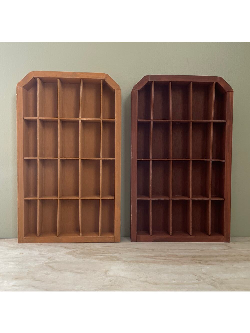 Vintage Arched Wood Curio Trinket Display Shelf | 20 Compartments